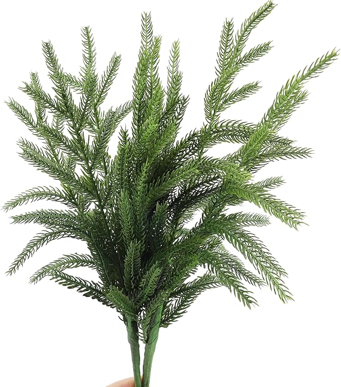 WeGuard 32 Pcs Real Touch Artificial Norfolk Pine Branches, 18 Inches Faux Cedar Pine Stem Fake Christmas Greenery Picks for Vase DIY Garland Wreath Christmas Decor Home Decor