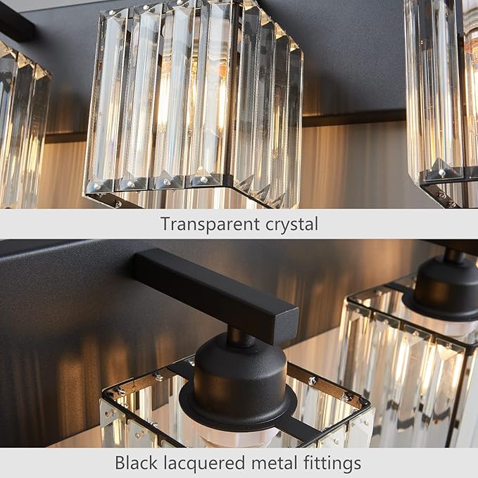 Modern 4-Light Black Crystal Bathroom Vanity Light Fixtures