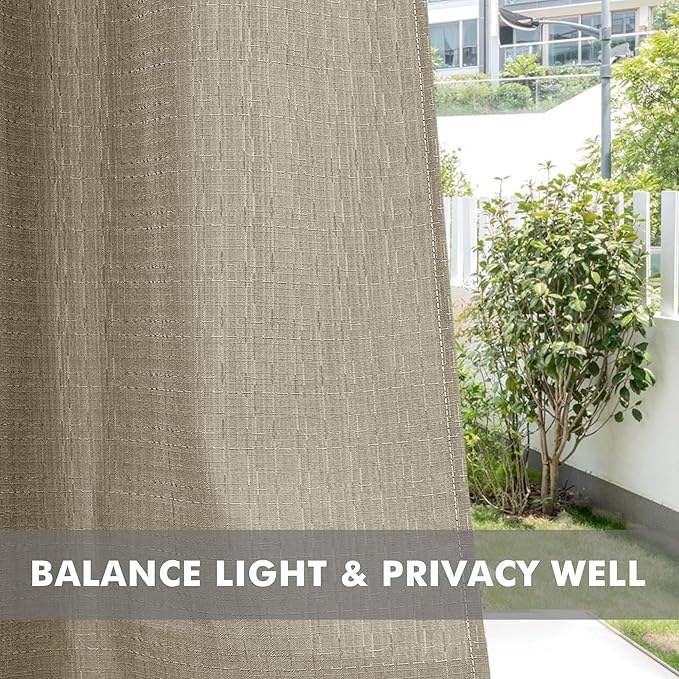 HolidayIdeas 4 Panels Linen Outdoor Curtains for Patio Waterproof Taupe Outside Curtains 110"x95"-Gazebo Wide Curtains Weighted Weatherproof, Privacy for Pergola, Porch, Cabana, Deck, Sunroom