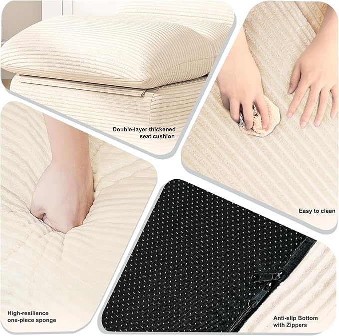 Misolant Bean Bag Chairs,Big Corduroy Fabric Sofa Bean Bag Chair for Adults and Teens with High-Resilience Sponge, Non-Slip Base Floor Lounge Sofa for Home, Living Room, Bedroom, Gaming Beige White