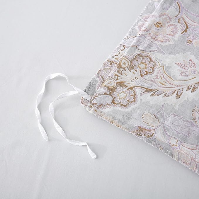 ABREEZE Paisley Bedding Sets 3Pcs Brushed Cotton Duvet Cover Set Queen Size Rustic Damask Gold Floral Comforter Cover with Zipper Closure Boho Bedding Collections