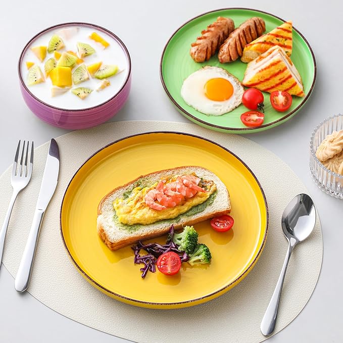 vancasso Bonita Stoneware Dinnerware Sets, 12 Pieces Dishes Set,Polished Round Plates and Bowls Set for 4, Dishwasher and Microwave Safe, Multicolor