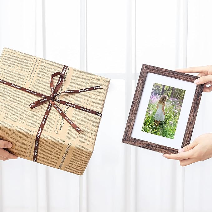 Vittanly 6x8 Picture Frames Set of 9, Shatter Resistant Plexiglass, Display 4x6 Pictures with Mat or 6x8 without Mat, Photo Frames for Wall or Tabletop, Engineered Wood, Brown