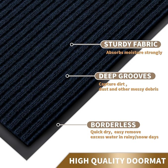 Yimobra Front Door Mat Outdoor Indoor Entrance, 100% Waterproof All-Season All Weather Doormat, Welcome Matt Outside Entry, Non Slip, Low Profile, Heavy Duty Patio Porch Floor Mats,29.5 x 17,Navy Blue