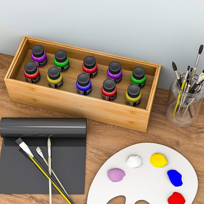 Drawer Organizer Storage Box Kitchen - Wood Stackable Tray Utensil Organizer for Office Drawers,Cabinets,Shelves,Pantry,or Bathroom Counter,Drawer Dividers for Silverware Set of 2(15x6x2.5inch)