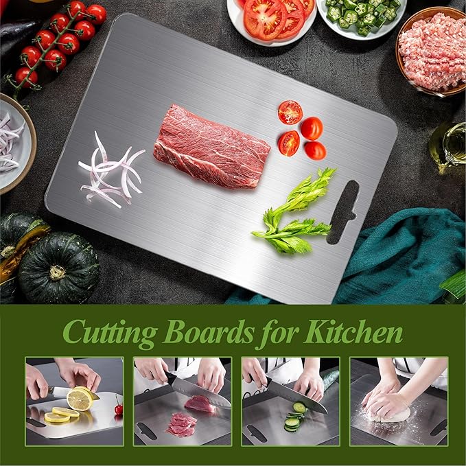 Titanium Cutting Board, 100% Pure Titanium Cutting Boards for Kitchen, Double Sided Food-Grade, Dishwasher Safe Chopping Board for Cutting Meat Vegetable Fruit (18"L x 12"W)
