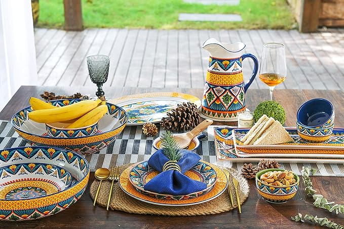 Bico Havana Ceramic 14 inch Rectangular Serving Platter, Set of 2, for Serving Salad, Pasta, Cheese, Ham, Appetizer, Microwave & Dishwasher Safe