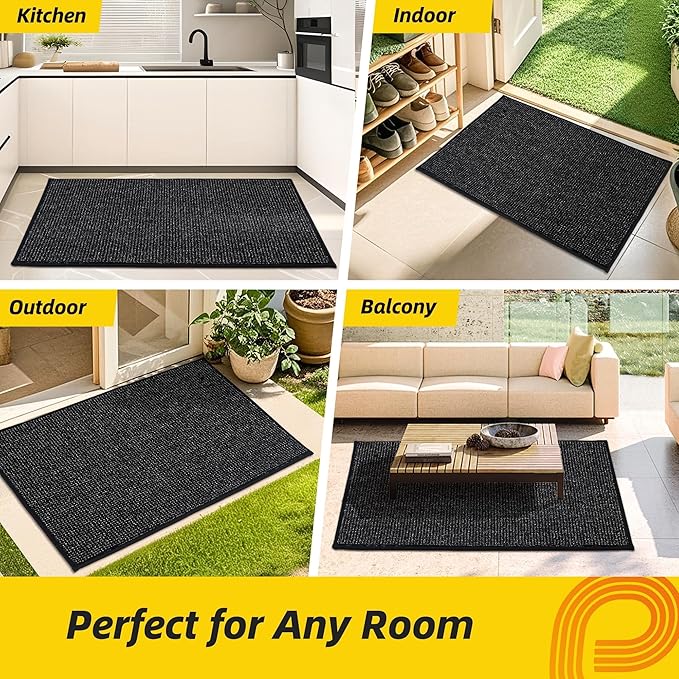 JSEI Dirt Trapper Door Mat 32"x48" Non-Slip Washable Entrance Mat, Dog Doormats, Absorbent & Fade-Resistant Floor Mats, Low Profile Welcome Mats for Entryway, Front Door, and Inside Entrance, Black