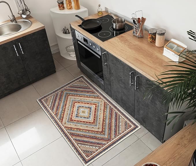 Keen Home Design 2x3 Rug - Machine Washable Entry Rug with Non-Slip Backing, Ideal for Enteryway, Kitchen, Bathroom, Laundry Room - Vintage, Easy Clean, Durable, Low Pile Rug - (2' x 3')