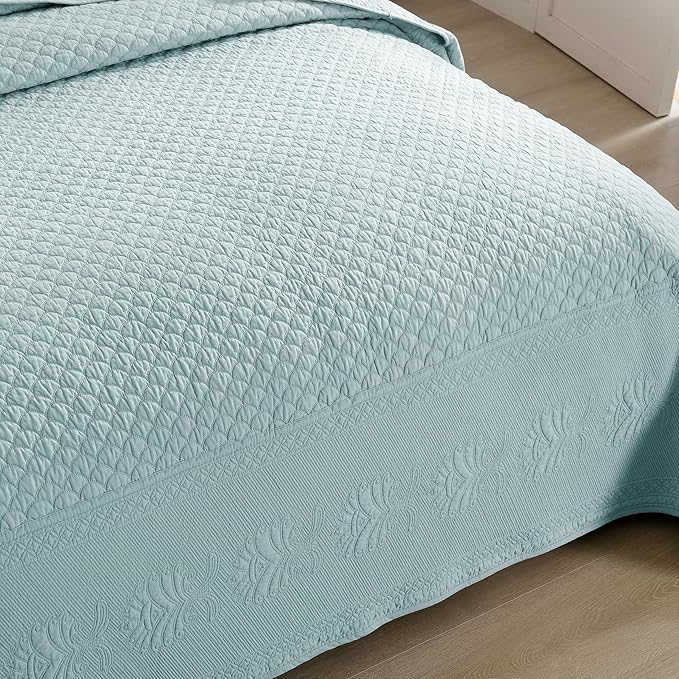 MarCielo 3-Piece 100% Cotton Oversized Bedspread Lightweight Quilt Coverlet Embroidery Farmhouse Bedding Set (TM Mint Green, Oversized King (118"x106"))