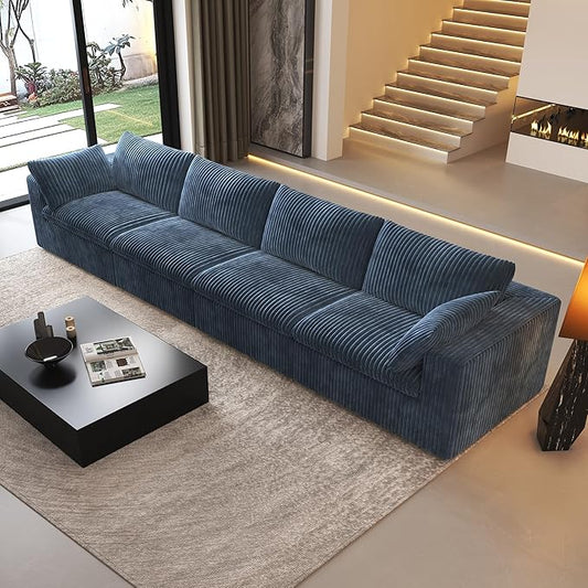 157.5" 4-Seater Cloud Sofa,Modular Sectional Couch,Modern Deep Seat Upholstered Couches with Plush Corduroy Fabric for Living Room Furniture,Bedroom and Apartment,No Assembly Required,Blue