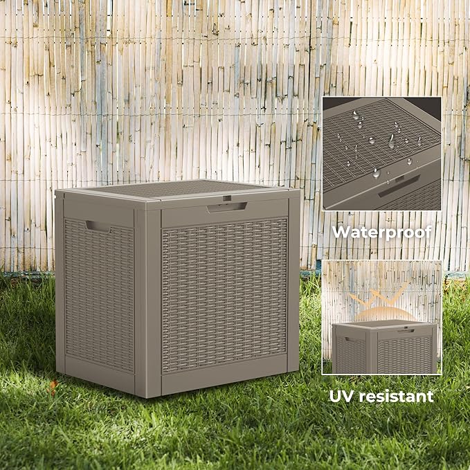 Vixzen 31 Gallon Resin Deck Box - Lockable Outdoor Storage for Patio Cushions, Garden Tools, Pool Supplies,Grey
