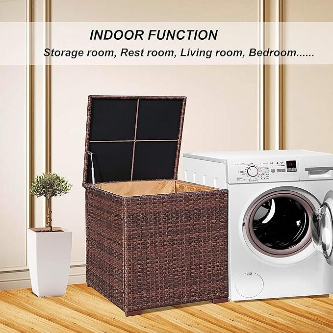 Super Patio Wicker Outdoor Patio Storage Box Waterproof, Rattan Storage Bin Deck Box for Cushions, Garden Tools, 88 Gallon, Brown