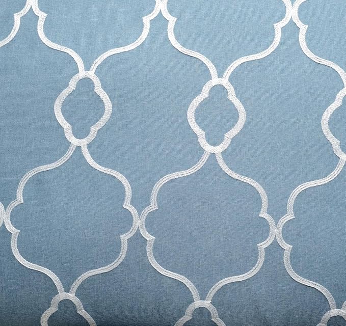 Miuco Moroccan Embroidered Semi Sheer Curtains Faux Linen Grommet Curtain Set for Bedroom 52 x 95 Inch, Dusty Blue
