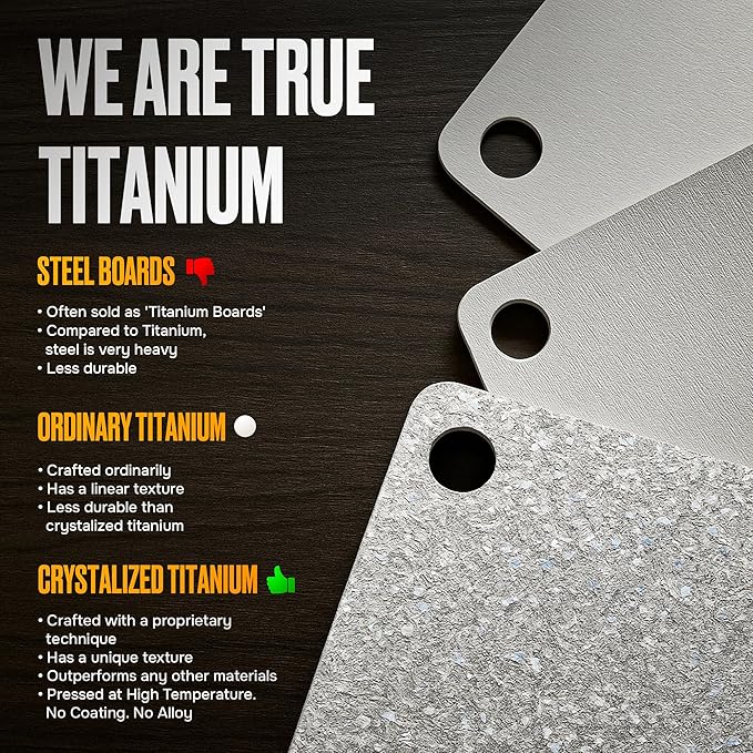 Titanium Cutting Board β Pure Titanium Chopping Board for Kitchen β Non-Toxic, Microplastic-Free, Double-Sided, Dishwasher Safe, Durable Metal Cutting Board