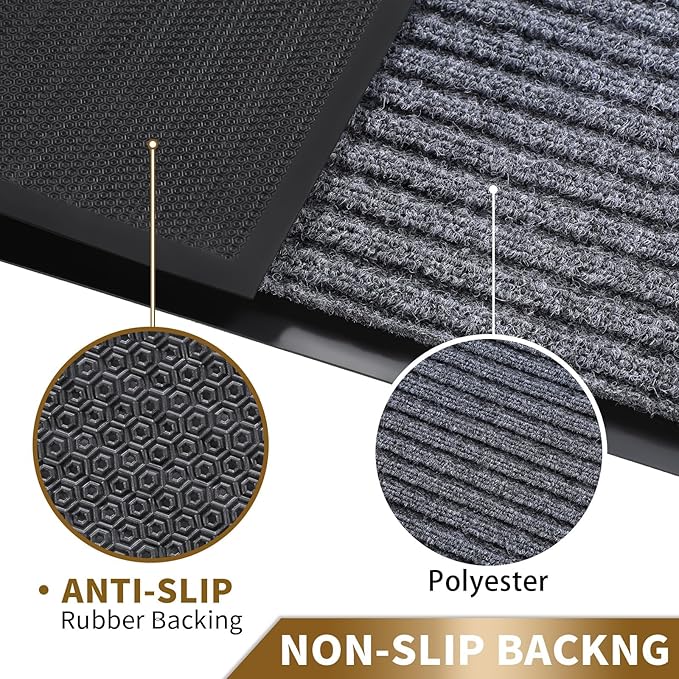 Yimobra Front Door Mat Outdoor Indoor Entrance, 100% Waterproof All-Season All Weather Doormat, Welcome Matt Outside Entry, Non Slip, Low Profile, Heavy Duty Patio Porch Floor Mat,29.5 x 17,Gray White