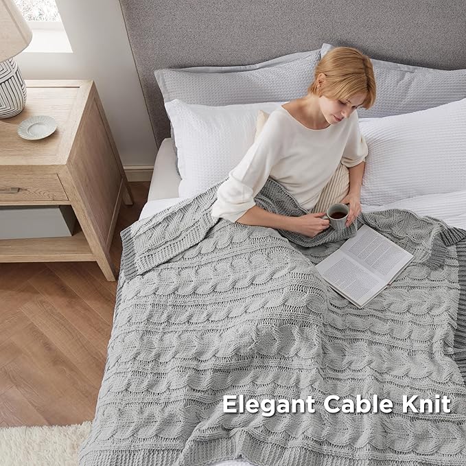 Bedsure Cable Knit Twin Blanket for Couch Bed - Breathable Chenille Chunky Knit Twin Blanket for Decorative Gift, GentleSoft Cozy and Warm for Winter and All Seasons, Grey, 60x80 Inches