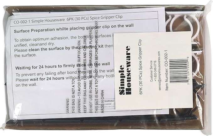 Simple Houseware 30 Spice Gripper Cabinet Holder - 6 Strips, Holds 30 Jars