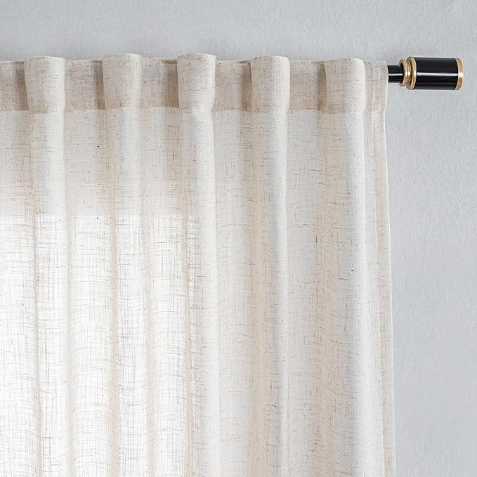 MYSKY HOME Linen Curtains 95 Inches Long for Sliding Glass Door, Farmhouse Semi Sheer Ceiling Curtains Living Room Light Filtering Back Tab Elegant Style Soft Fabric, 100" x 95", Linen, 1 Panel