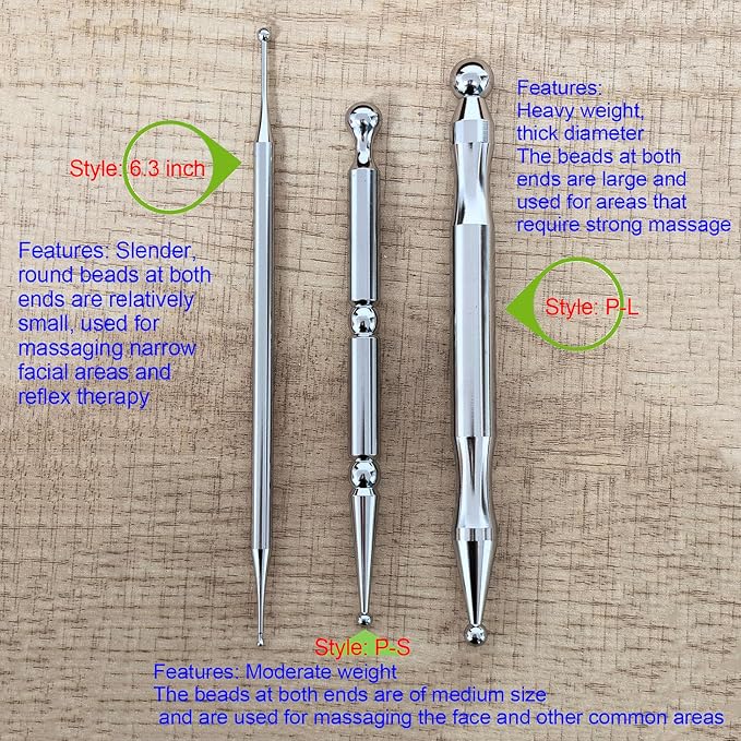 BYYDDIY Stainless Steel Dual Head Facial Reflexology Tools,Body Point Probe Pen &Trigger Point Massager Tool for Deep Tissue (P-L)