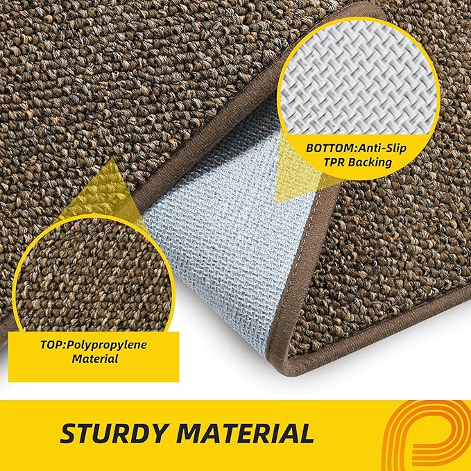 JSEI Dirt Trapper Door Mat 20"x32" Non-Slip Washable Entrance Mat, Dog Doormats, Absorbent & Fade-Resistant Floor Mats, Low Profile Welcome Mats for Entryway, Front Door, and Inside Entrance, Brown