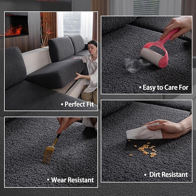 Couch Cushion Covers for Sectional Sofa, Stretch Soft Sofa Slipcovers Washable Wear-Resistant Universal Furniture Protector for Living Room(1 Piece Armrest Cover, Dark Gray)