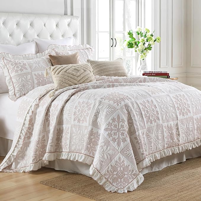 MarCielo 3-Piece 100% Cotton Bedspread Lightweight Quilt Coverlet Embroidery Farmhouse Bedding Set (TJ Colorful,Queen (98"x102"))
