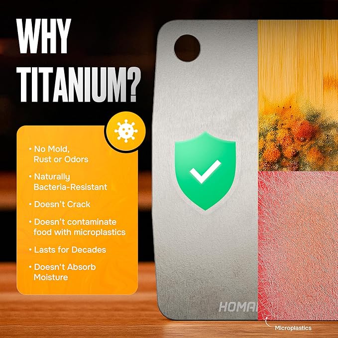 Titanium Cutting Board β Pure Titanium Chopping Board for Kitchen β Non-Toxic, Microplastic-Free, Double-Sided, Dishwasher Safe, Durable Metal Cutting Board