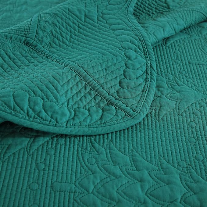 MarCielo 3-Piece Christmas Quilt 100% Cotton Oversized Bedspread Lightweight Coverlet Embroidery Christmas Tree Pattern Bedding Set(TC Emerald, Oversized King (118"x106"))
