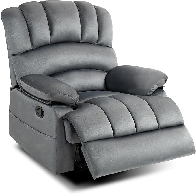 Luxlen Manual Recliner Chair, Reclining Chair with Overstuffed Armrest and Backrest, Living Room Single Sofa Recliners,Light Grey