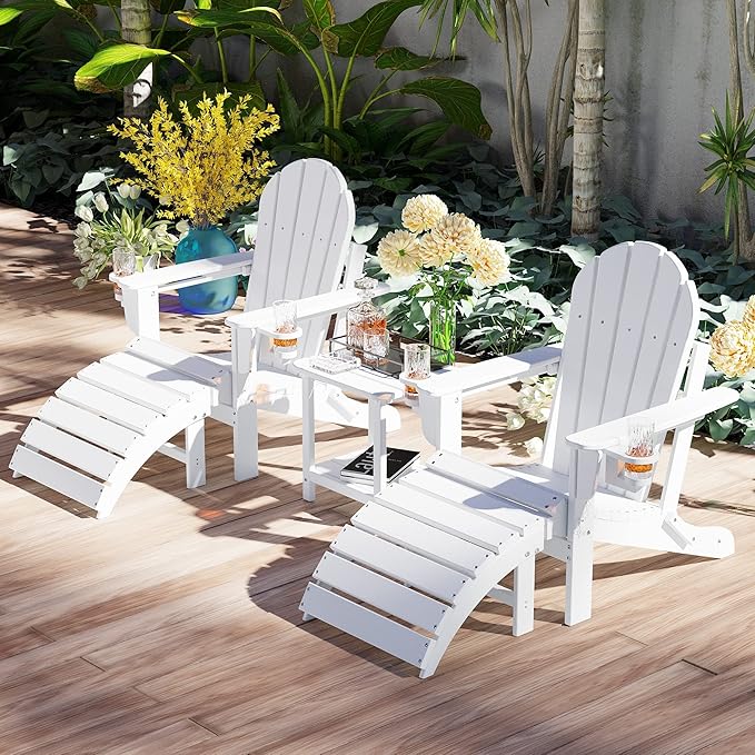 Sundale Outdoor Folding Plastic Adirondack Ottoman, All-Weather Adirondack Chair Footrest, Fade and Rust Resistant, Perfect for Outside Patio Garden Pool Yard White