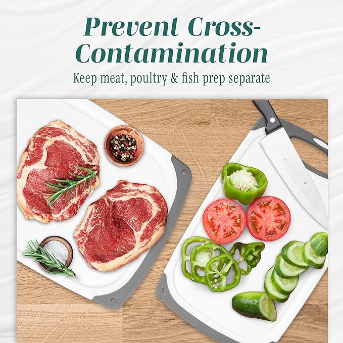 Cutting Boards for Kitchen - BPA-Free Chopping Board - Different Sizes & Non Slip Handles - Reversible, Large Cutting Board Set - Unique Gifts for Cooks Who Have Everything - 3-Pack Aqua