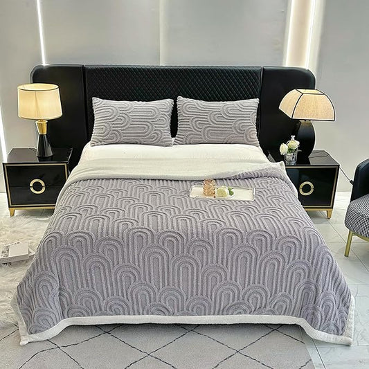 UKELER Sherpa Bed Blanket 80 × 90 inch, Ultra Soft Queen Size Throw Blanket for All Season, Cozy Plush Arch Fleece Blankets for Bedroom Living Room Dorm Hostel Sofa Camping, Grey