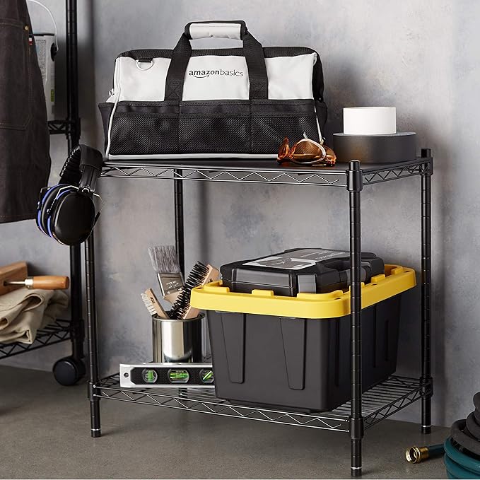 Amazon Basics 2-Shelf Stackable Storage, 13.3" D x 23.2" W x 22.2" H, Black