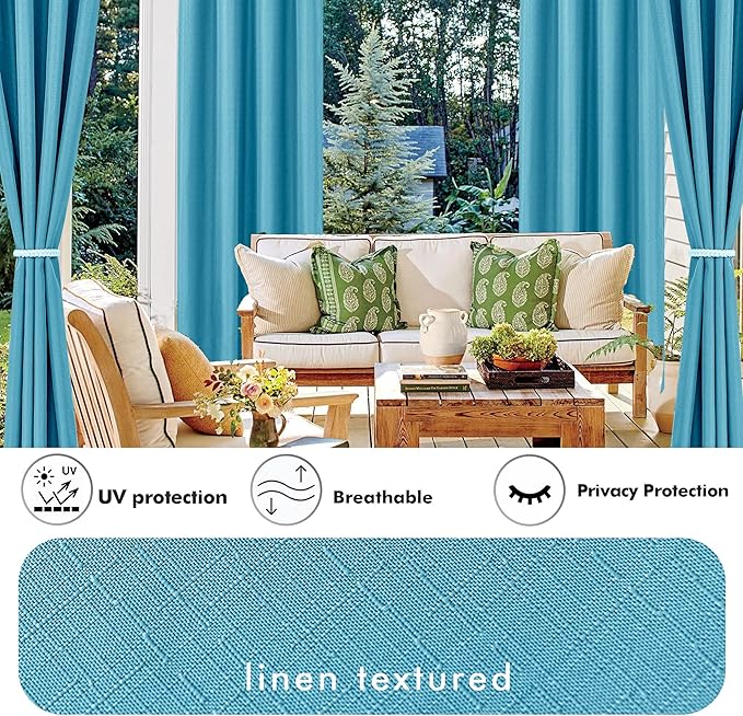 HolidayIdeas 4 Panels Flax Linen Outdoor Curtains for Patio Waterproof Curtains 54" Wide x 95" Long-Indoor/Outdoor Window Curtains Privacy for Pergola, Porch, Gazebo, Backyard, Living Room