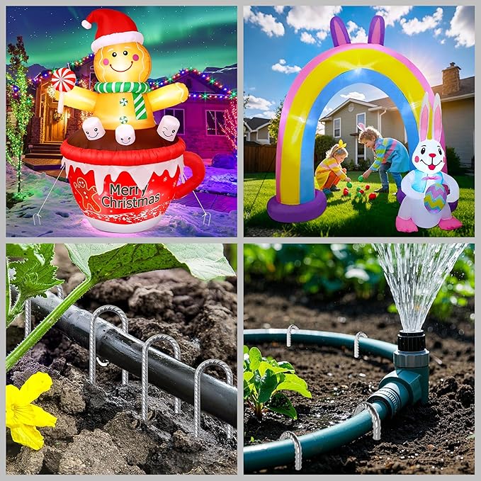 VVOKGO Rebar-Stakes-12-Inch J Hook Galvanized Tent Stakes Heavy Duty, 20-Pack Ground Chain Link Fence Anchors with Chisel Point End for Bounce House, Camping Tents, Outdoor Inflatables Decorations