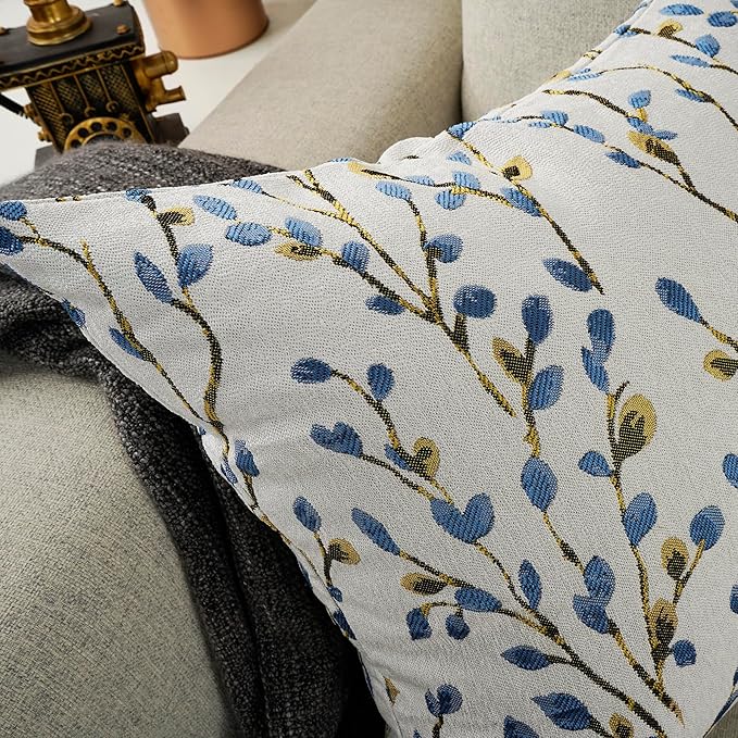 YOUR SMILE Classical Embroidery Jacquard Blue Square Decorative Throw Pillow Case Cushion Cover 18x18 inch