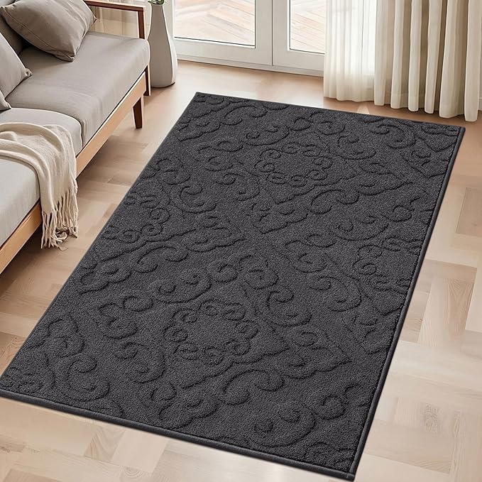 COSY HOMEER-Door-Mat-Non-Slip-Entryway-Rug 36”x60” Absorbent Welcome Mats Washable Dirt Trapper Door Mat Entrance Floor Mats for Front Back Doormats and Wet Shoes,Dark Grey