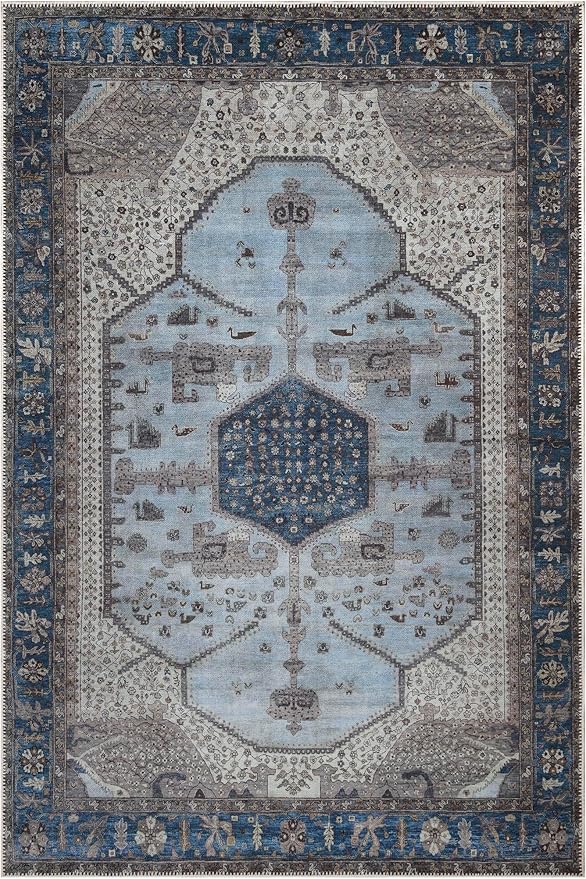 Keen Home Design 8x10 Rug - Machine Washable Area Rug with Non-Slip Backing, Ideal for Living Room, Dining Room, Bedroom - Vintage, Easy Clean, Durable, Low Pile Rug - (8' x 10')