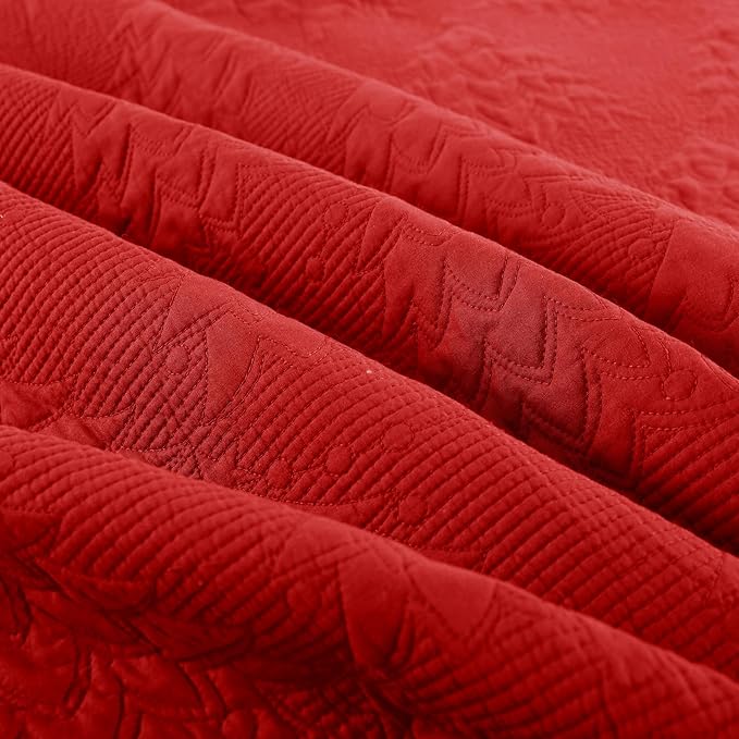MarCielo 3-Piece Christmas Quilt 100% Cotton Oversized Bedspread Lightweight Coverlet Embroidery Christmas Tree Pattern Bedding Set (TC Red, Oversized King (118"x106"))