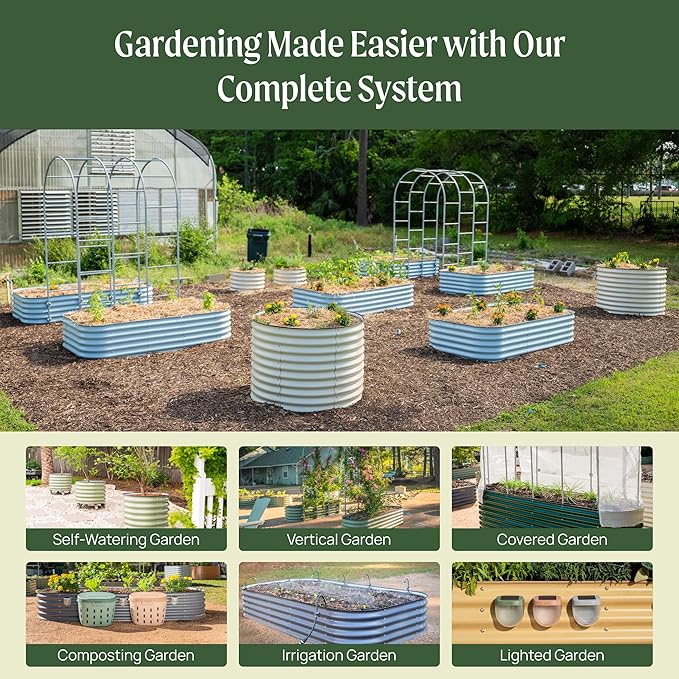 Vego garden 32" Extra Tall Raised Garden Bed Kits,4 in 1 Modular Raised Planter Box for Vegetables Flowers Fruits Oval Metal Raised Garden, Terra Cotta