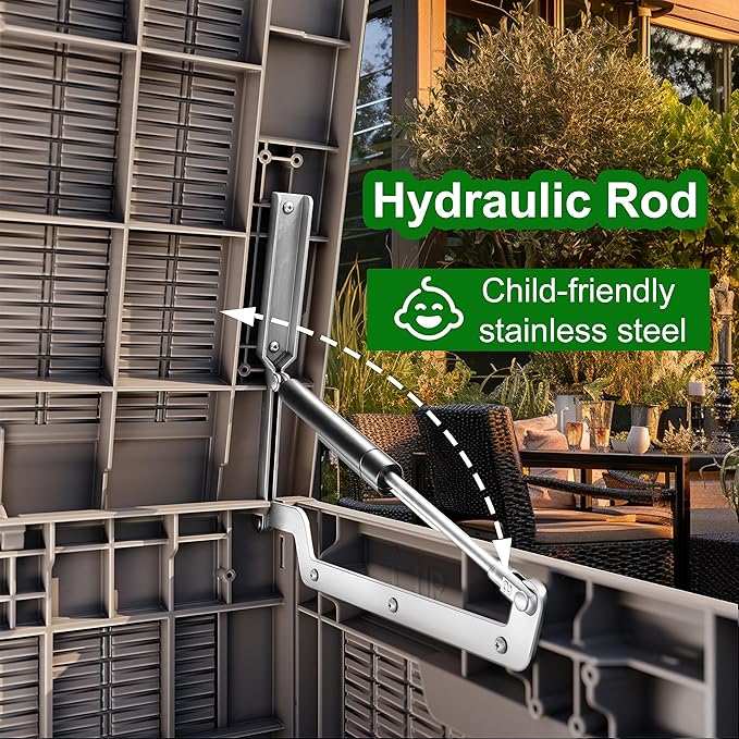 100 Gallon Resin Deck Box, Lockable Patio Outdoor Storage Box for Furniture, Garden Tools and Tools Storage, Waterproof Outside Storage Box - Grey