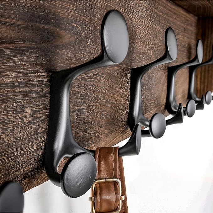 SKOLOO Wall Shelf with Hooks, 35-Inch Weathered Brown Coat Rack Wall Mount with Shelf Organizer - Lightweight & Sturdy, 5 Tri Hooks - Perfect for Entryway, Hallway, Living Room, Bedroom, Mudroom