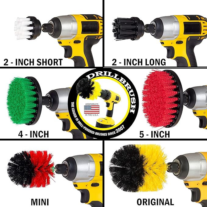 The Ultimate Drill Brush Cleaning Supplies Kit - Bathroom Accessories - Shower Cleaner - Bath Mat - Kitchen Accessories - Grout Cleaner - Dish Brush Set - Stove, Oven, Sink, Outdoor Drill Scrubber