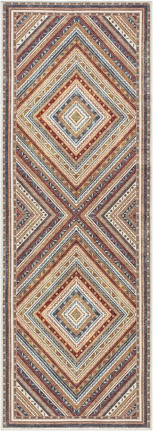 Keen Home Design 2x7 Rug - Machine Washable Runner Rug with Non-Slip Backing, Ideal for Hallway, Entryway, Kitchen, Laundry Room - Vintage, Easy Clean, Durable, Low Pile Rug - (2'6" x 7')