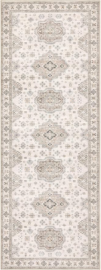 Washable 2x6 Runner Rug - Area Rugs Neutral Vintage Distressed Floral Farmhouse Boho Large Soft Floor Rug Indoor Carpet for Hallway Entryway Bedroom Kitchen - Beige Brown