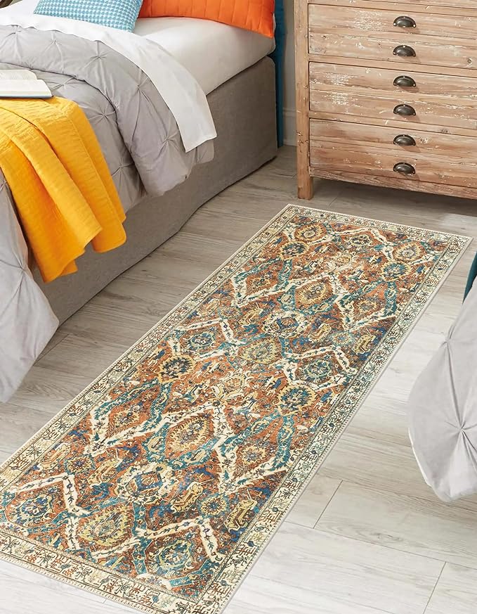 Keen Home Design 2x7 Rug - Machine Washable Runner Rug with Non-Slip Backing, Ideal for Hallway, Entryway, Kitchen, Laundry Room - Vintage, Easy Clean, Durable, Low Pile Rug - (2'6" x 7')
