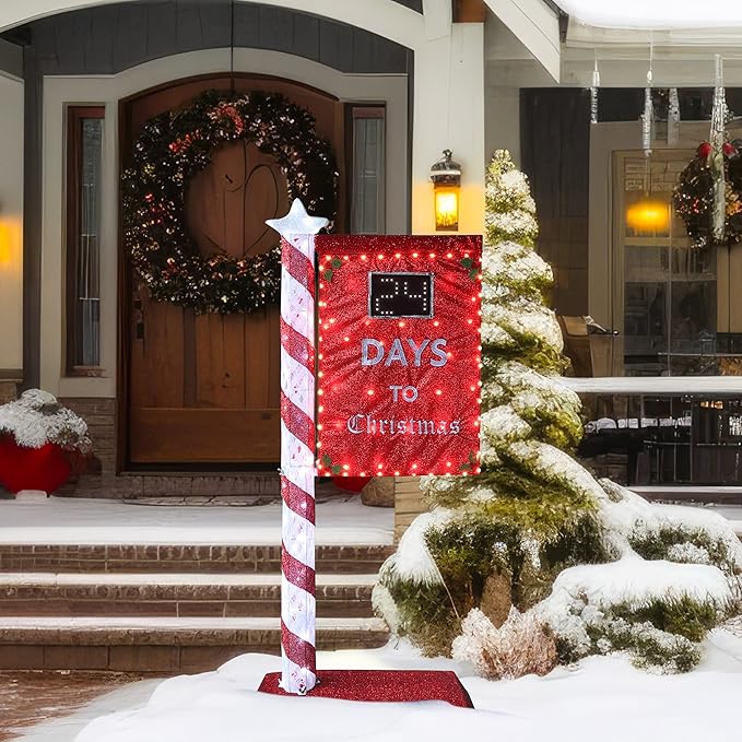 5FT Lighted Christmas Countdown Sign, Remote Control Available Within 0-60 Days, Holiday Countdown Sign Decor with 125 LED Lights, Freestanding Glittered Holiday Display for Outdoor, Indoor