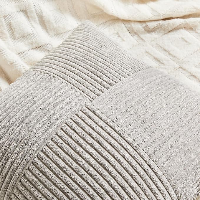 Fancy Homi 2 Packs Neutral Grey Euro Decorative Throw Pillow Covers 28x28 Inch for Couch Bed Sofa, Rustic Farmhouse Boho Home Decor, Soft Corss Corduroy Patchwork Textured Square Cushion Case 71x71 cm