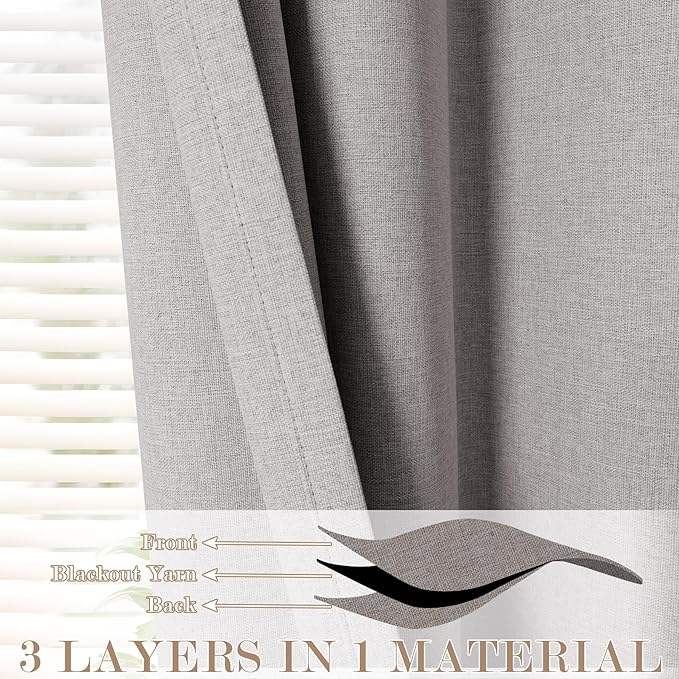 70" W x 108" L Faux Linen Room Divider Curtains, Full Blackout Pinch Pleated Drapes for Traverse Rod, Bedroom Divider Privacy Drapery with Hooks for Ceiling Track, 1 Panel, Browish Grey